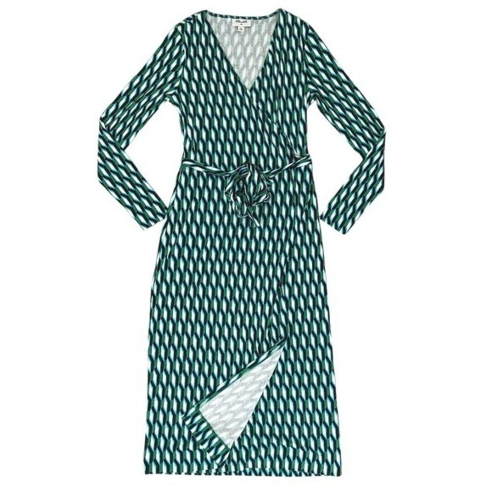 DVF For Target Arrow Geo Long Sleeve Midi Wrap Dress S Green Classic Career - Picture 15 of 17